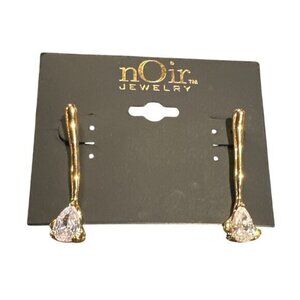 Gold Tone Noir Jewelry Teardrop Crystal Earrings